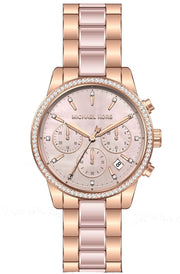 Michael Kors Ritz Chronograph Mother of Pearl White Dial Two Tone Steel Strap Watch For Women - MK6769