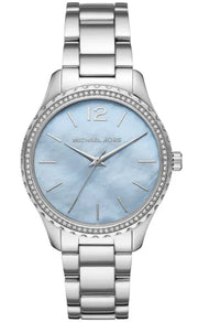 Michael Kors Layton Chronograph Mother of Pearl Blue Dial Silver Steel Strap Watch For Women - MK6847