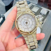 Michael Kors Lennox Three Hand Crystals White Dial Gold Steel Strap Watch For Women - MK6991
