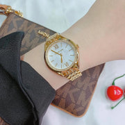 Michael Kors Mindy Three Hand White Dial Rose Gold Steel Strap Watch for Women - MK7078
