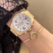 Michael Kors Lexington Mother of Pearl White Dial Gold Steel Strap Watch For Women - MK7241