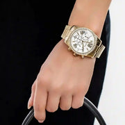 Michael Kors Lexington Mother of Pearl White Dial Gold Steel Strap Watch For Women - MK7241