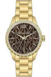 Michael Kors Layton Chronograph Brown Dial Gold Steel Strap Watch For Women - MK7296