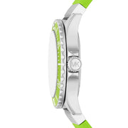 Michael Kors Everest Three Hand Crystals Silver Dial Green Silicone Strap Watch For Women - MK7360