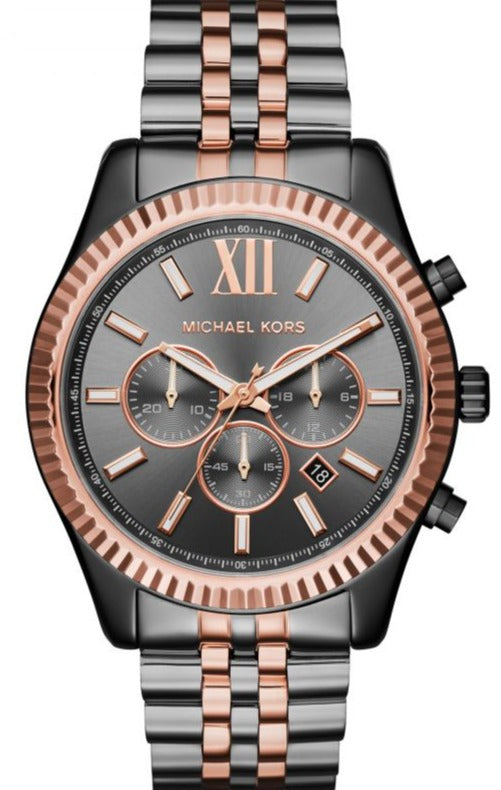 Michael Kors Lexington Chronograph Black Dial Two Tone Steel Strap Watch for Men - MK8561
