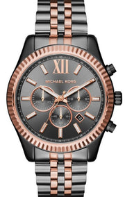 Michael Kors Lexington Chronograph Black Dial Two Tone Steel Strap Watch for Men - MK8561