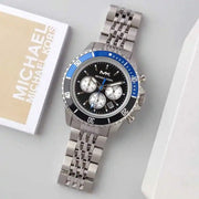 Michael Kors Bayville Chronograph Black Dial Silver Steel Strap Watch For Men - MK8749