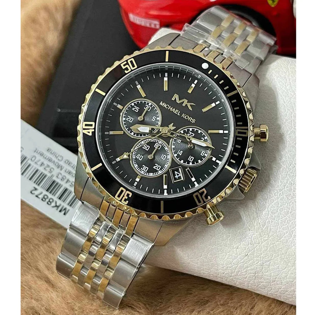 Michael Kors Bayville Chronograph Black Dial Two Tone Steel Strap Michael Kors Bayville Chronograph Black Dial Two Tone Steel Strap