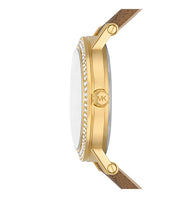 Michael Kors Quartz Gold Dial Brown Leather Strap Watch For Women - MKO1026