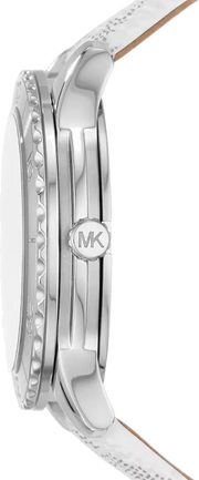 Michael Kors Runway Three Hand White Dial White Leather Strap Watch For Women - MK6998