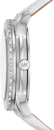 Michael Kors Runway Three Hand White Dial White Leather Strap Watch For Women - MK6998