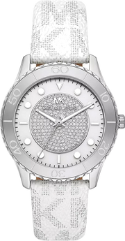 Michael Kors Runway Three Hand White Dial White Leather Strap Watch For Women - MK6998