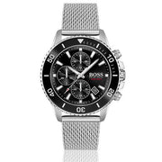 Hugo Boss Admiral Chronograph Black Dial Silver Mesh Bracelet Watch for Men - 1513904