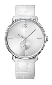 Calvin Klein Accent Silver Dial White Leather Strap Watch for Women - K2Y211K6