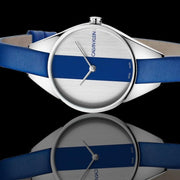 Calvin Klein Rebel Blue Silver Dial Blue Leather Strap Watch for Women - K8P231V6