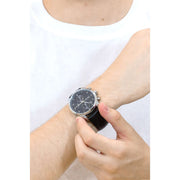 Hugo Boss Skymaster Chronograph Black Dial Black Leather Strap Watch for Men - 1513782