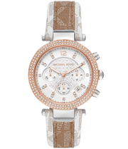 Michael Kors Parker Chronograph White Dial Two Tone Leather Strap Watch For Women - MK6950