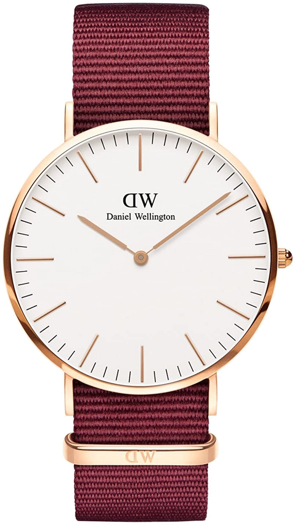 Daniel Wellington Classic Roselyn White Dial Maroon Nylon Strap Watch For Women - DW00100267