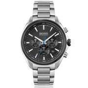 Hugo Boss Distinct Chronograph Black Dial Silver Steel Strap Watch for Men - 1513857