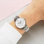 Emporio Armani Gianni T Bar White Crystal Pave Dial Silver Stainless Steel Strap Watch For Women - AR1925
