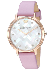 Emporio Armani Kappa Mother Of Pearl White Dial Pink Leather Strap Watch For Women - AR11130