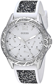 Guess Swirl Quartz Silver Dial White Silicone Strap Watch for Women - W1096L1