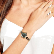 Marc Jacobs Courtney Mother of Pearl Black Dial Gold Steel Strap Watch for Women - MJ3460