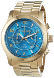 Michael Kors Runway Stop Hunger Blue Dial Gold Steel Strap Watch for Men - MK8315