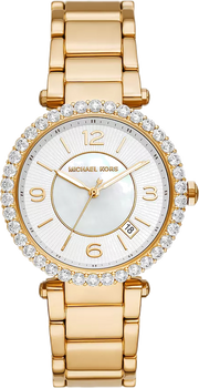 Michael Kors Parker Mother of Pearl White Dial Gold Steel Strap Watch For Women - MK4693
