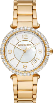 Michael Kors Parker Mother of Pearl White Dial Gold Steel Strap Watch For Women - MK4693