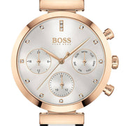 Hugo Boss Flawless Chronograph Silver Dial Silver Mesh Bracelet Watch for Women -1502551