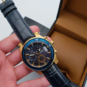Guess Pinnacle Chronograph Quartz Blue Dial Blue Leather Strap Watch For Men - W0673G2