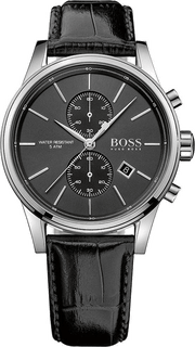 Hugo Boss Jet Chronograph Black Dial Black Leather Strap Watch for Men - 1513279