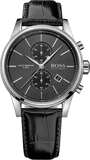 Hugo Boss Jet Chronograph Black Dial Black Leather Strap Watch for Men - 1513279