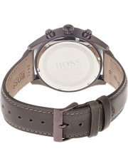 Hugo Boss Grand Prix Silver Dial Grey Leather Strap Watch for Men - 1513603