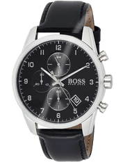 Hugo Boss Skymaster Chronograph Black Dial Black Leather Strap Watch for Men - 1513782