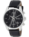 Hugo Boss Skymaster Chronograph Black Dial Black Leather Strap Watch for Men - 1513782