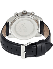 Hugo Boss Skymaster Chronograph Black Dial Black Leather Strap Watch for Men - 1513782