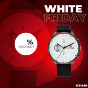 Tommy Hilfiger Lexor Silver Dial Black Leather Strap Watch For Men - 1791489