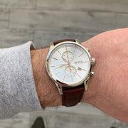 Hugo Boss Jet Chronograph Silver Dial Brown Leather Strap Watch for Men - 1513280