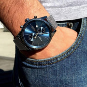 Hugo Boss Jet Chrongraph Blue Dial Gunmetal Grey Mesh Bracelet Watch for Men  - 1513677