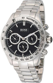 Hugo Boss Ikon Chronograph Black Dial Silver Steel Strap Watch for Men - 1512965