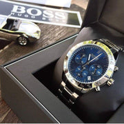 Hugo Boss Talent Chronograph Blue Dial Silver Steel Strap Watch for Men - 1513582