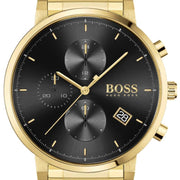 Hugo Boss Integrity Chronograph Black Dial Gold Steel Strap Watch for Men - 1513781
