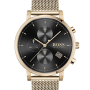Hugo Boss Integrity Chronograph Black Dial Rose Gold Mesh Bracelet Watch for Men - 1513808