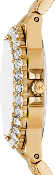 Michael Kors Lennox Three Hand Black Dial Gold Steel Strap Watch For Women - MK7394