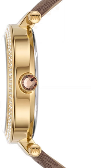Michael Kors Parker Three Hand Gold Dial Brown Leather Strap Watch For Women - MK2973