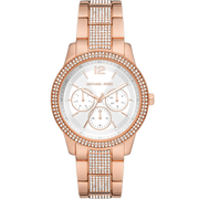 Michael Kors Tibby Chronograph White Dial Rose Gold Steel Strap Watch For Men - MK7293