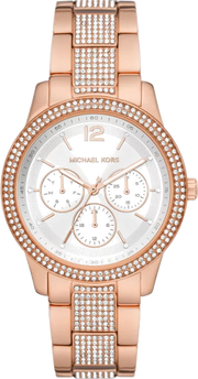 Michael Kors Tibby Chronograph White Dial Rose Gold Steel Strap Watch For Men - MK7293