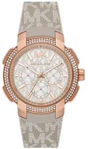 Michael Kors Sidney Chronograph White Dial Beige Leather Strap Watch For Women - MK6949